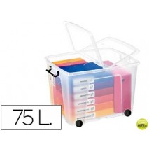 CONTENEDOR PLASTICO CEP 75 LITROS 485X600X415 MM TRANSPARENTE CON TAPA CIERRE HERMETICO Y 4 RUEDAS