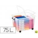 CONTENEDOR PLASTICO CEP 75 LITROS 485X600X415 MM TRANSPARENTE CON TAPA CIERRE HERMETICO Y 4 RUEDAS
