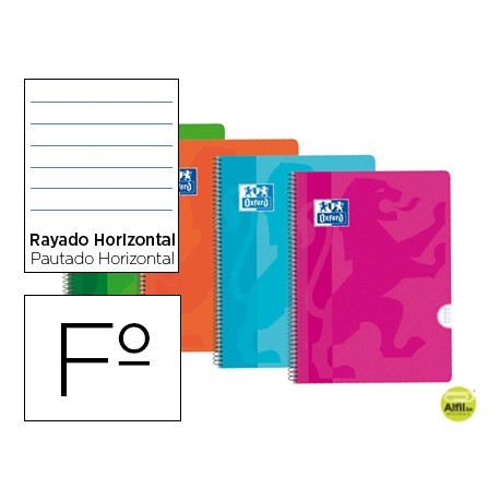 BLOC ESPIRAL OXFORD TAPA PLASTICO OPTIK PAPER FOLIO 80 HOJAS 90 GR HORIZONTAL