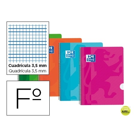 BLOC ESPIRAL OXFORD TAPA PLASTICO OPTIK PAPER FOLIO 80 HOJAS 90 GR PAUTADO 3,5 MM
