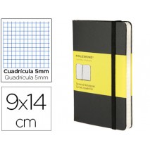 LIBRETA MOLESKINE TAPA DURA CUADRO 5 MM 192 HOJAS COLOR NEGRO CIERRE CON GOMA 90X140 MM