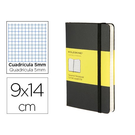 LIBRETA MOLESKINE TAPA DURA CUADRO 5 MM 192 HOJAS COLOR NEGRO CIERRE CON GOMA 90X140 MM