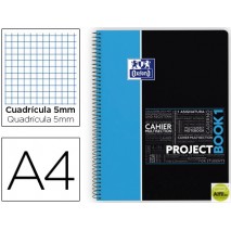 BLOC ESPIRAL OXFORD TAPA PLASTICO MICROPERFORADO PROJECTBOOK1 DIN A4 80 HOJAS 90 GR CUADROS 5 MM AZU