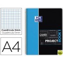 BLOC ESPIRAL OXFORD TAPA PLASTICO MICROPERFORADO PROJECTBOOK1 DIN A4 80 HOJAS 90 GR CUADROS 5 MM AZU