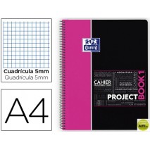 BLOC ESPIRAL OXFORD TAPA PLASTICO MICROPERFORADO PROJECTBOOK1 DIN A4 80 HOJAS 90 GR CUADROS 5 MM ROS