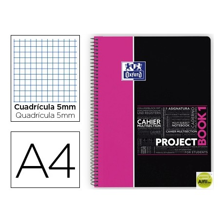 BLOC ESPIRAL OXFORD TAPA PLASTICO MICROPERFORADO PROJECTBOOK1 DIN A4 80 HOJAS 90 GR CUADROS 5 MM ROS
