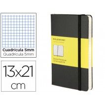 LIBRETA MOLESKINE TAPA DURA CUADRO 5 MM 240 HOJAS COLOR NEGRO CIERRE CON GOMA 130X210 MM
