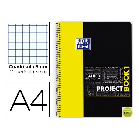 BLOC ESPIRAL OXFORD TAPA PLASTICO MICROPERFORADO PROJECTBOOK1 DIN A4 80 HOJAS 90 GR CUADROS 5 MM AMA