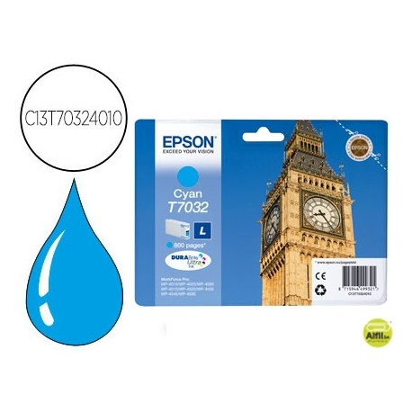 INK-JET CARTUCHO DE TINTA EPSON STYLUS T7032 CYAN L WP-4000 4500 CAPACIDAD 1200 PAG