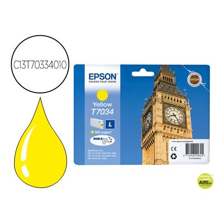 INK-JET EPSON STYLUS T7034 AMARILLO L WP-4000 4500 CAPACIDAD 1200 PAG
