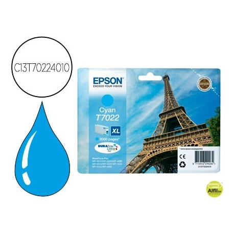 INK-JET EPSON STYLUS T7022 CIAN XL WP-4000 4500 CAPACIDAD 2400 PAG