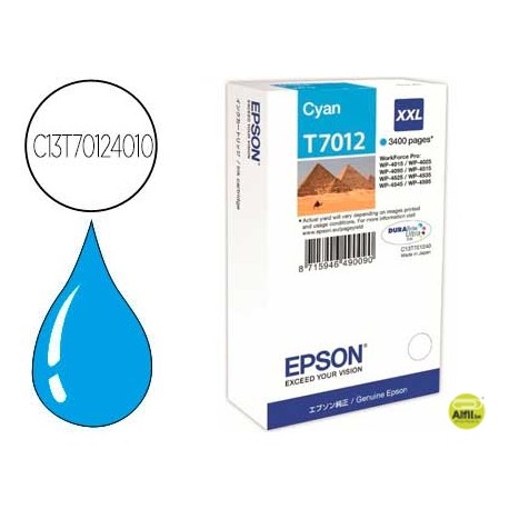 INK-JET EPSON STYLUS T7012 CIAN XL WP-4000 4500 CAPACIDAD 3400 PAG
