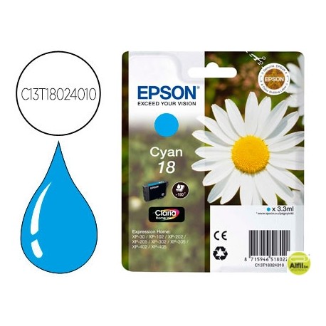 INK-JET EPSON T1802 CIAN EXPRESSION HOME XP-102 XP-205 XP-305 XP-405 CAPACIIDAD 180 PAG