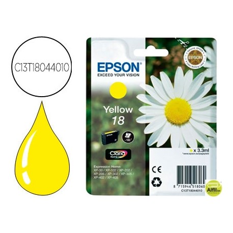 INK-JET EPSON T1804 AMARILLO EXPRESSION HOME XP-102 XP-205 XP-305 XP-405 CAPACIIDAD 180 PAG