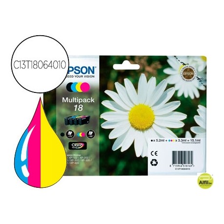 INK-JET EPSON MULTIPACK T1806 NEGRO AMARILLO CIAN Y MAGENTA XP-102 PX-202 PX-205XP-305 XP-405