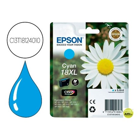 INK-JET EPSON T1812 CIAN EXPRESSION HOME XP-102 XP-205 XP-305 XP-405 CAPACIDAD 470 PAG