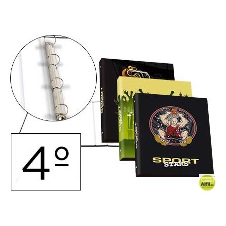 CARPETA LIDERPAPEL 4 ANILLAS 25MM REDONDAS CARTON FORRADO CUARTO FANTASIA SPORT STARS