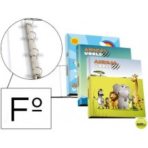 CARPETA LIDERPAPEL 4 ANILLAS 25MM REDONDAS CARTON FORRADO FOLIO FANTASIA ANIMAL WORLD
