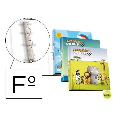 CARPETA LIDERPAPEL 4 ANILLAS 25MM REDONDAS CARTON FORRADO FOLIO FANTASIA ANIMAL WORLD