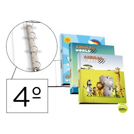 CARPETA LIDERPAPEL 4 ANILLAS 25MM REDONDAS CARTON FORRADO CUARTO FANTASIA ANIMAL WORLD