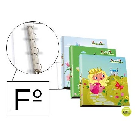 CARPETA LIDERPAPEL 4 ANILLAS 25MM REDONDAS CARTON FORRADO FOLIO FANTASIA FLOWER DOLLIES