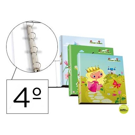 CARPETA LIDERPAPEL 4 ANILLAS 25MM REDONDAS CARTON FORRADO CUARTO FANTASIA FLOWER DOLLIES