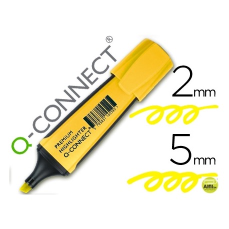 ROTULADOR Q-CONNECT FLUORESCENTE AMARILLO PREMIUM PUNTA BISELADA CON SUJECION DE CAUCHO