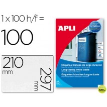 ETIQUETAS ADHESIVAS APLI 12121 TAMAÑO 210X297 MM POLIESTER RESISTENTE A LA INTERPERIE IMPRESION LASE