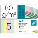 PAPEL COLOR LIDERPAPEL DIN-A4 80 GRAMOS 5 COLORES SURTIDOS PAQUETE DE 500