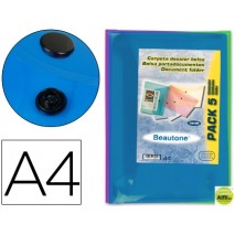 CARPETA BEAUTONE DOSSIER BROCHE TRANSPARENTE DIN A4 COLORES SURTIDOS (PAQUETE DE 5 RETRACTILADO)