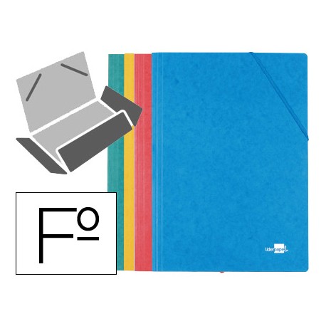 CARPETA GOMAS LIDERPAPEL FOLIO 3 SOLAPAS CARTON SIMIL PRESPAN COLORES SURTIDOS