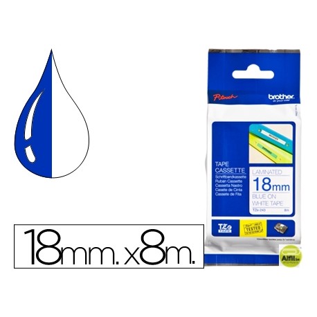 CINTA BROTHER TZE-243 LAMINADAAZUL-BLANCO 18 MM 8MTS