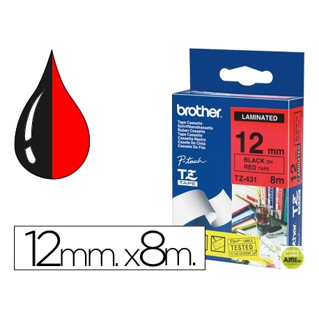CINTA BROTHER TZ-431 LAMINADA NEGRO-ROJO 12MM X 8MTS