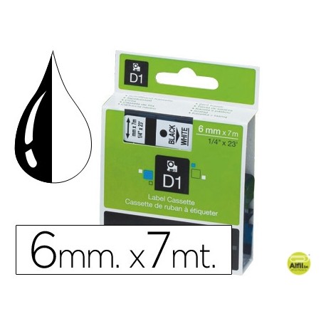 CINTA DYMO NEGRO-BLANCO 6MM X 7MT D1