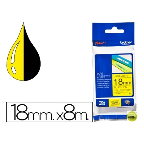 CINTA BROTHER TZE-641 AMARILLO-NEGRO 18MM LONGITUD 8 MT.