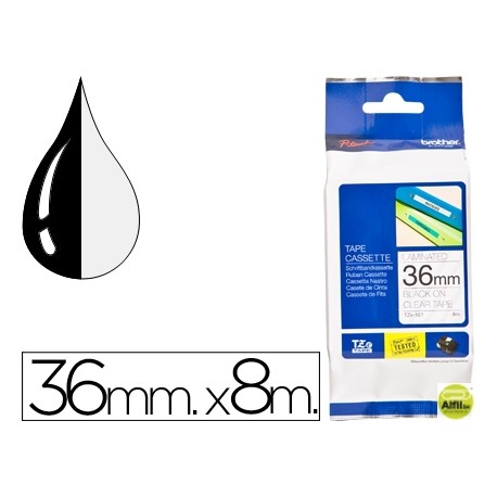 CINTA BROTHER TZE-161 NEGRA-TRANSPARENTE 8MTS 36MM