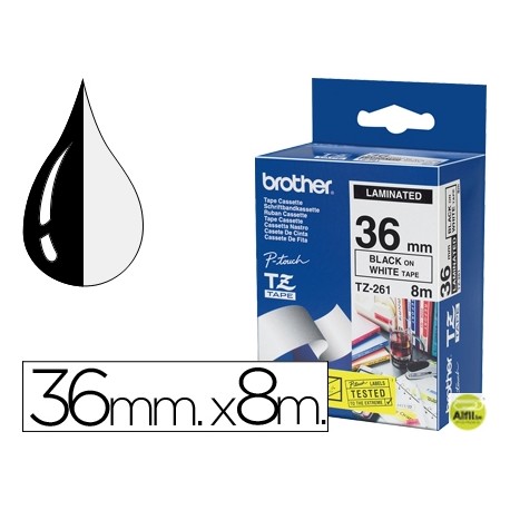 CINTA BROTHER TZ-261 BLANCO-NEGRO 36MM LONGITUD 8 MT