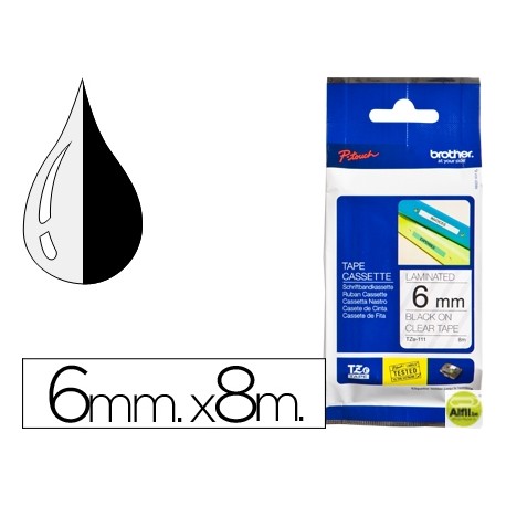CINTA BROTHER TZE-111 TRANSPARENTE-NEGRO 6MM LONGITUD 8 MT
