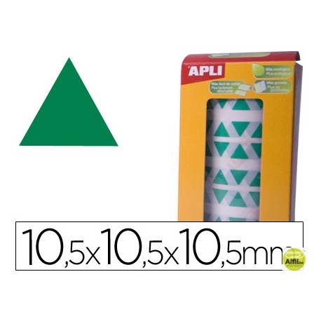 GOMETS AUTOADHESIVOS TRIANGULARES 10,5X10,5X10,5 MM VERDE EN ROLLO