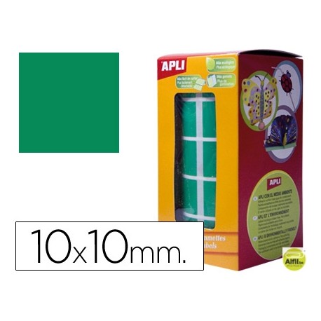 GOMETS AUTOADHESIVOS CUADRADAS 10X10 MM VERDE EN ROLLO