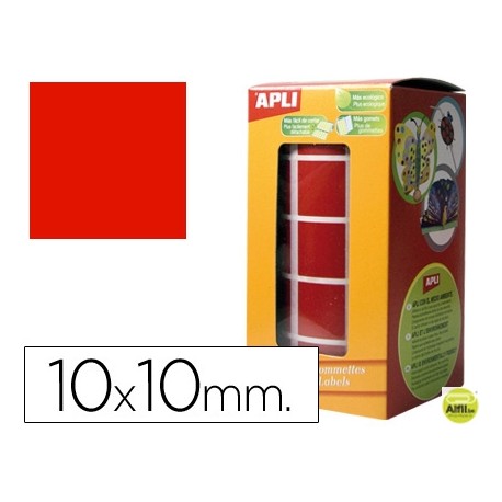 GOMETS AUTOADHESIVOS CUADRADAS 10X10 MM ROJO EN ROLLO