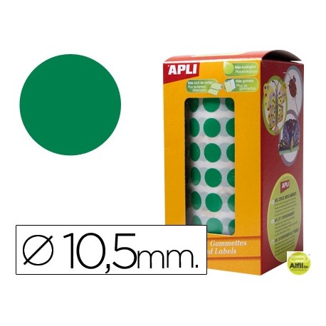 GOMETS AUTOADHESIVOS CIRCULARES 10,5MM VERDE EN ROLLO