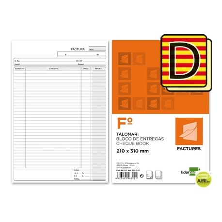 TALONARIO LIDERPAPEL FACTURAS FOLIO ORIGINAL Y COPIA T223 CON I.V.A. TEXTO EN CATALAN