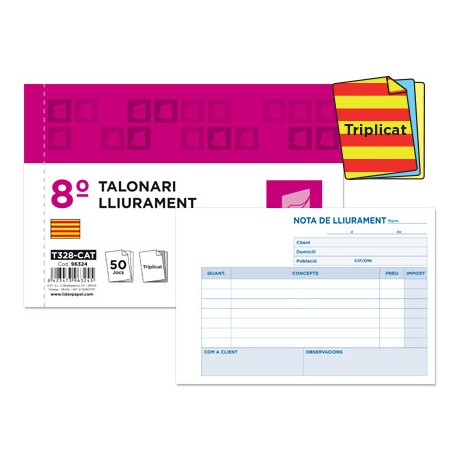 TALONARIO LIDERPAPEL ENTREGAS 8Ì ORIGINAL Y 2 COPIAS T328 TEXTO EN CATALAN