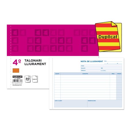 TALONARIO LIDERPAPEL ENTREGAS CUARTO ORIGINAL T129 APAISADO TEXTO EN CATALAN