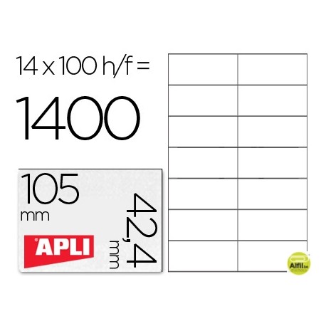 ETIQUETA ADHESIVA APLI 1277 TAMAÑO 105X42.4 MM -FOTOCOPIADORA -LASER E INKJET-CAJA CON 1400 ETIQUETA