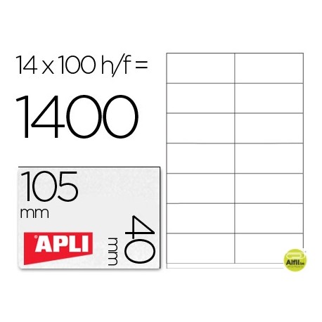 ETIQUETA ADHESIVA APLI 1275 TAMAÑO 105X40 MM -FOTOCOPIADORA -LASER -INK-JET-CAJA CON 1400 ETIQUETAS