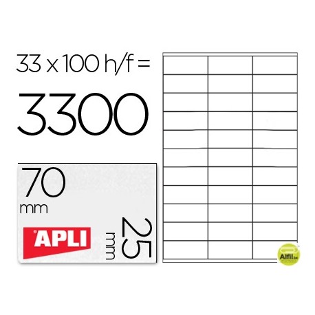 ETIQUETA ADHESIVA APLI 1270 TAMAÑO 70X25 MM -FOTOCOPIADORA -LASER -INK-JET-CAJA CON 100 HOJAS DIN A4