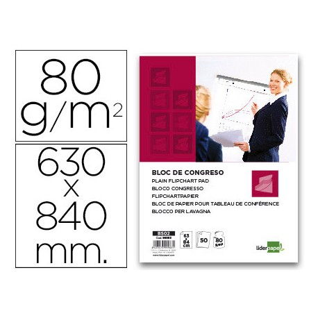 BLOC CONGRESOS LIDERPAPEL LISO 63X84CM 50 HOJAS 80G/M2