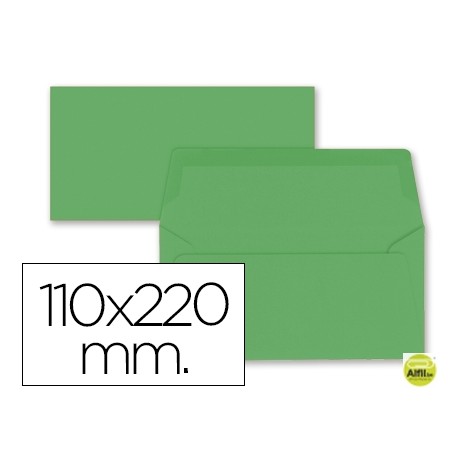 SOBRE LIDERPAPEL AMERICANO VERDE ACEBO 110X220 MM 80 GR PACK DE 9 UNIDADES